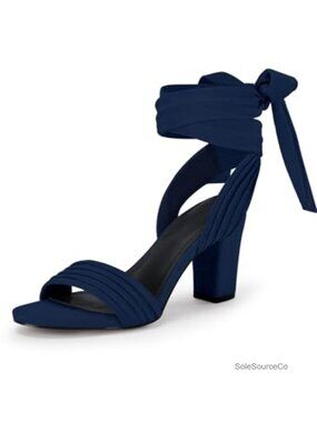 Strappy Chunky Heeled Sandals Lace Up Bow Tie Open Toe Pumps Faux Suede